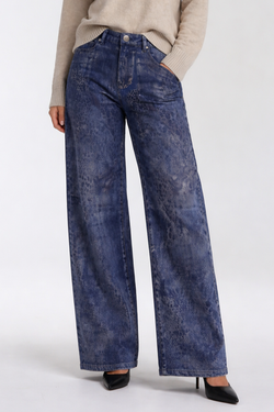 Front of the Faded Foil Kick Flare Jeans style PR-27-MS from Carreli Jeans