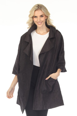 Front of the Kimono Style Crinkle Jacket style J2612-1 from Oopera in the color midnight black