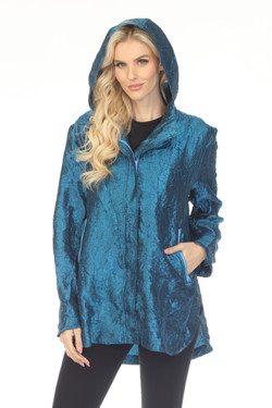 Front of the Short Crinkle Packable Jacket style SJ2600W-5 from Oopera in the color electric blue