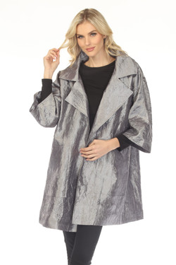 Front of the Planet Wide Collar Crinkle Jacket style J2612-6 from Oopera in the color steel