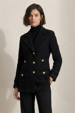 Front of the Boucle Military Jacket style J13022 from Eva Varro in the color black
