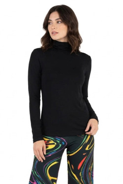 Front of the Long Sleeve Mock Turtleneck style T12795E from Eva Varro in the color black