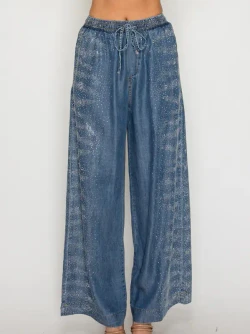 Front of the Rhinestone Chambray Relaxed Jeans style 5009 from Origami in the color denim