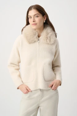 Front of the Detachable Faux Fur Collar Jacket style 264920 from Joseph Ribkoff in the color birch
