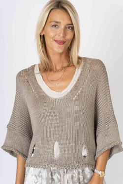 Front of the Oversized Cropped Knit Sweater style 72794 from Look Mode in the color cinnamon