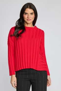 Front of the Rib Knit Pocket Pullover Top style 920701 from Olivia in the color roma