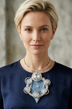 Front of the Textured Blue & Silver Twist Wire Necklace SKU 31934 from Jeff Lieb