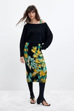 Front of the 2-In-1 Knit Colorblock Dress style 26WWVF01 from Desigual in the color mustard