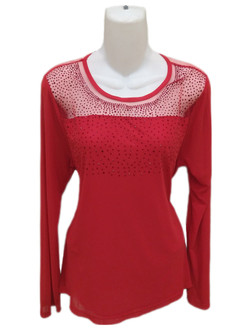 Front of the Studded Mesh Top from AZI Jeans in the color red