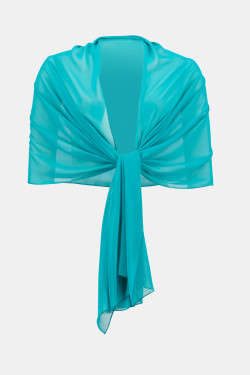 Front of the Sheer Shoulder Wrap in the color ocean blue