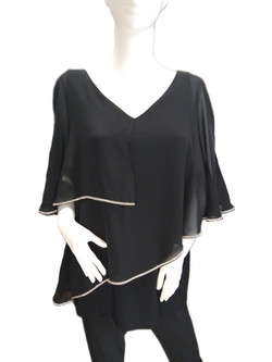 Front of the Tiered Chiffon Overlay Top from Joseph Ribkoff in the color black