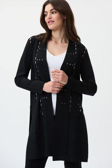 Front of the Cut-Out Knit Cover Up from Joseph Ribkoff in the color black