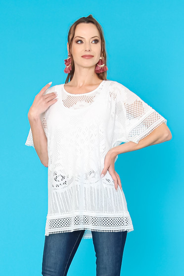 Front of the Mesh Short Sleeve Top from Cativa in the color white