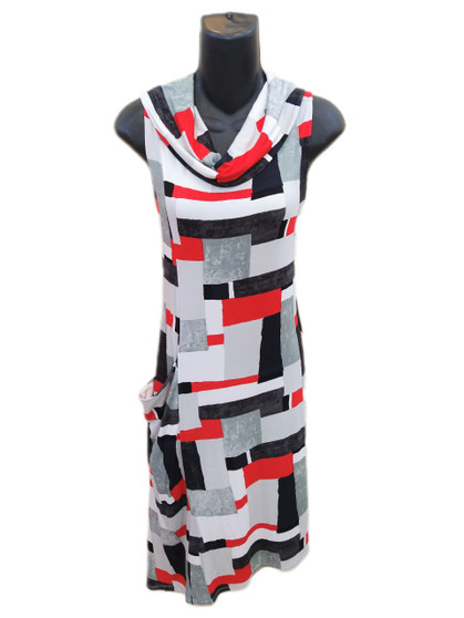 Front of the Geo Sleeveless Dress from Liv in the "Poppy" print