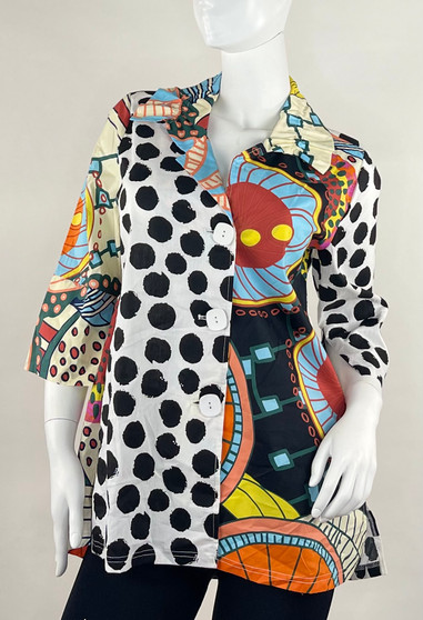 Front of the Multi-Print Ruched Collar Jacket from Radzoli