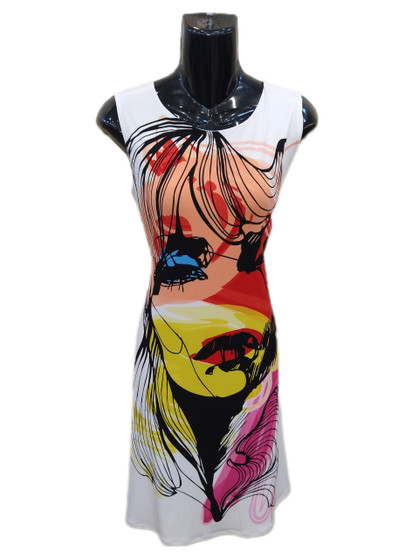 Front of the multicolor A-Line Face Dress from Eva Varro