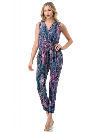 Front of the Crossover Front Jumpsuit from Ariella USA in the color pink