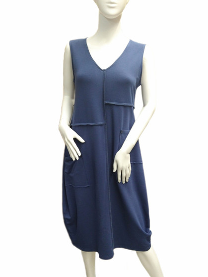 Front of the Long Pocket Dress from Pure Essence in the color denim blue