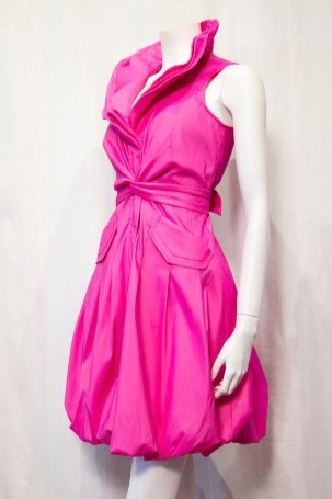 Front of the Triple Wired Collar Bubble Dress from Samuel Dong in the color Bougainvillea pink