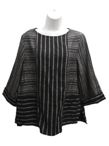 Front of the Striped Linen Top from Habitat in the color black