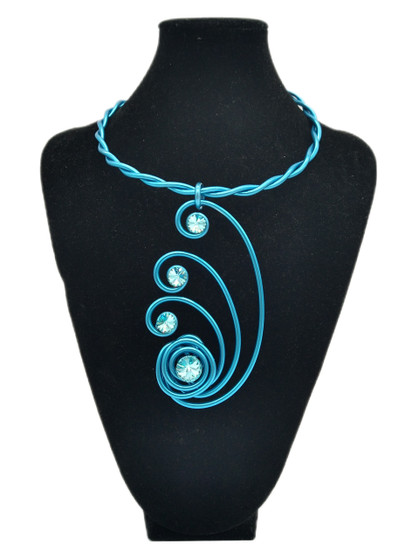 Front of the Blue Swirl Twist Wire Necklace from Jeff Lieb
