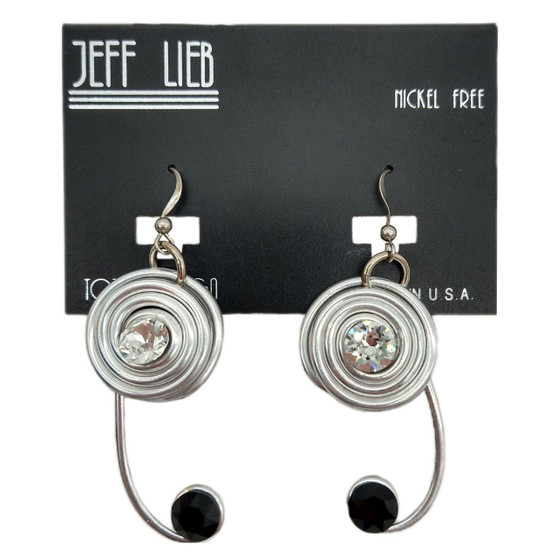 Front of the Silver Spiral Earrings with Black Stones from Jeff Lieb