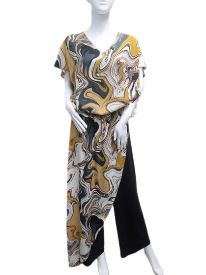 Front of the Chiffon Abstract Print Jumpsuit from Last Tango in the multi and black print