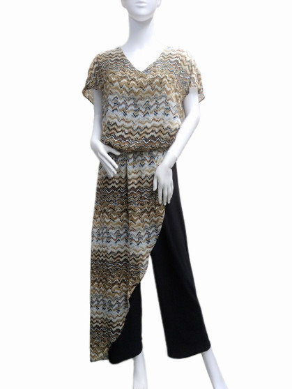 Front of the Chiffon Zig-Zag Jumpsuit from Last Tango in the multi and black print