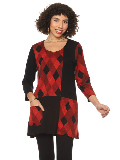 Front of the Dabney Checkered Tunic from Parsley & Sage in the color red