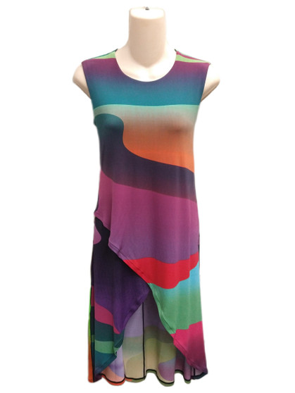 Front of the Mock Wrap Long Tunic from Eva Varro in the multicolor print