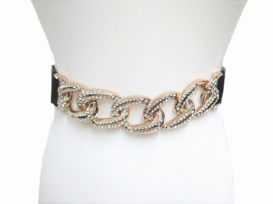 Front of the Golden Rhinestone Chain Elastic Belt from Samuel Dong