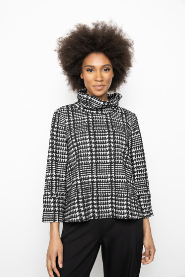 Front of the Funnel Neck Houndstooth Top from Liv by Habitat in the color sand