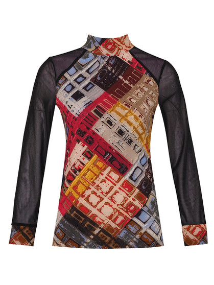Front of the multicolor Printed Mesh Raglan Sleeve Top from Dolcezza