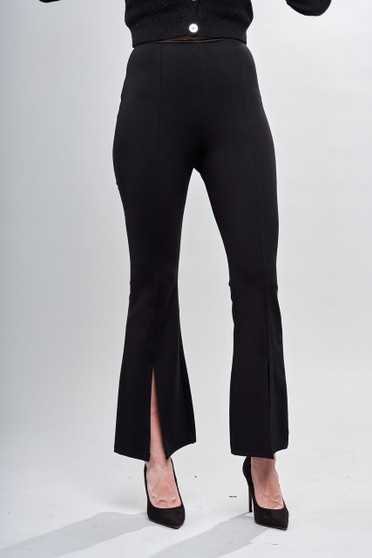 Black High Rise Slit-Hem Flared Leggings