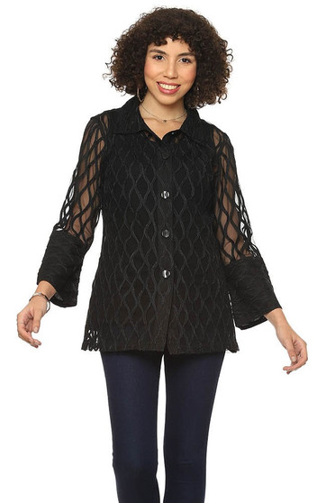 Front of the Pamela Embroidered Mesh Jacket from Parsley & Sage in the color black