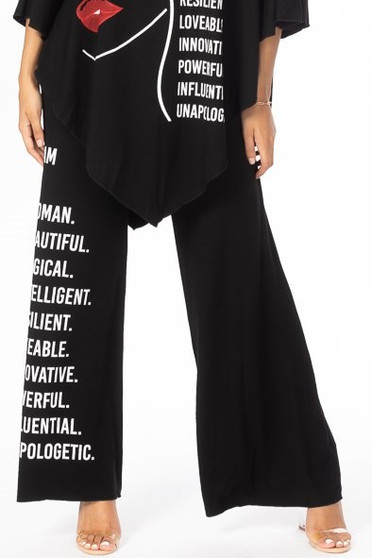 Front of the 'I Am A Woman' Palazzo Pants from Kokomo Unlimited in the color black