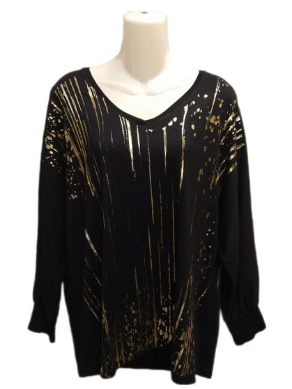 Front of the Gold Splatter Print Sweater from Look Mode in the color black