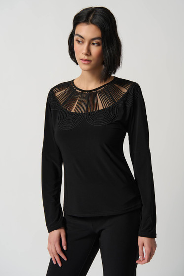 Front of the Dolman Sleeve Fitted Top from Joseph Ribkoff in the color black