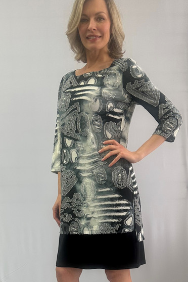 Front of the Textured Overlay Dress from Soft Works black and ivory