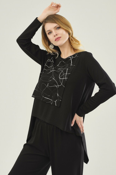 Model showing the front of the Split Back Tunic from Ever Sassy in the color black