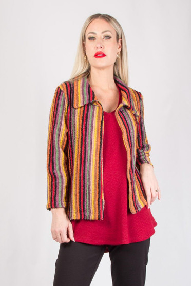 Front of the Chenille Multicolor Jacket from Pure Essence by Urbanology in the rainbow print