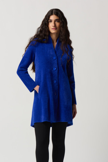 Front of the Feather Yarn Flared Coat from Joseph Ribkoff in the color royal sapphire blue