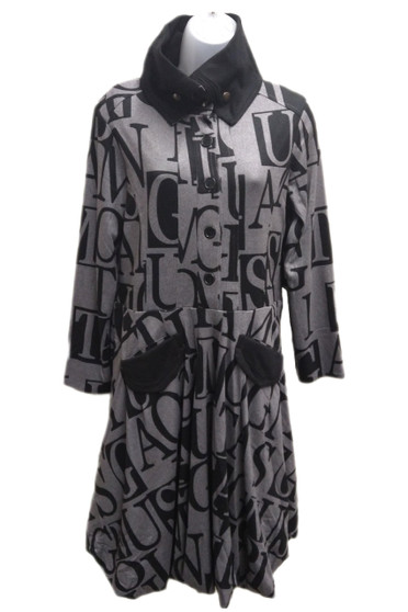 Front of the Letter Print Bubble Hem Dress from Tango Mango in the colors black and gray