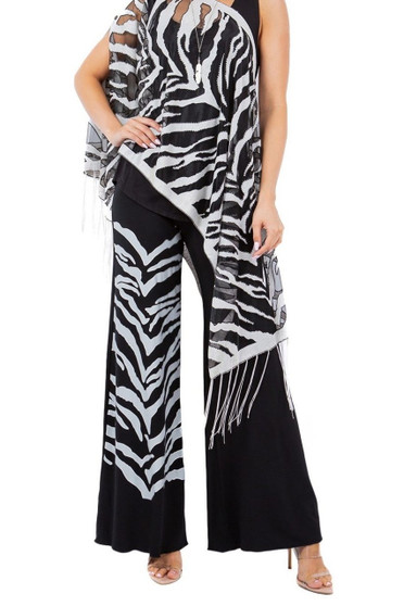 Front of the Zebra Print Palazzo Pants from Kokomo in the colors black and white