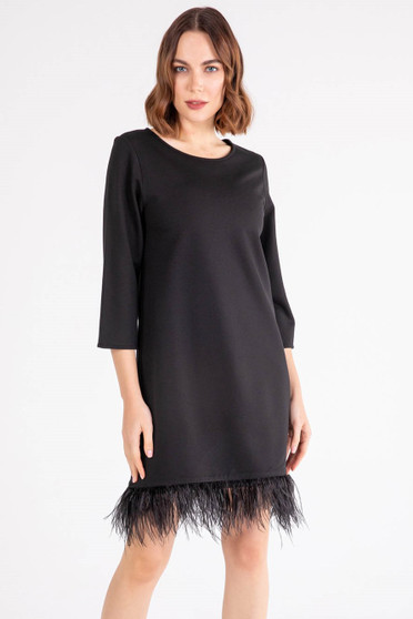 Front of the Tippi Feather Dress from Isle by Melis Kozan in the color black