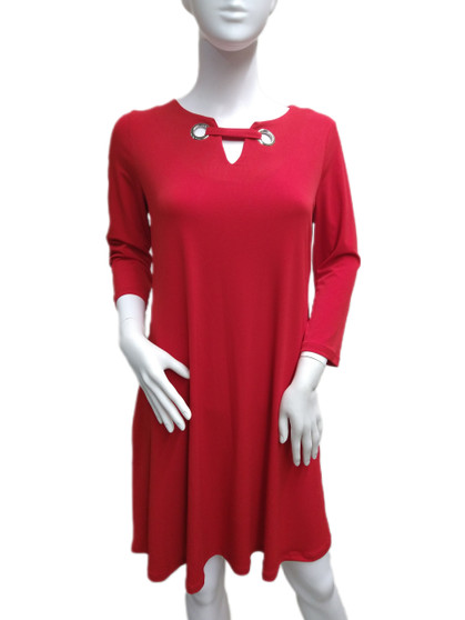 Front of the Grommet Neckline Dress from Soft Works in the color red