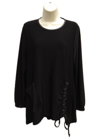 Front of the Drawstring Tunic with Pleather Pocket from Artex in the color black