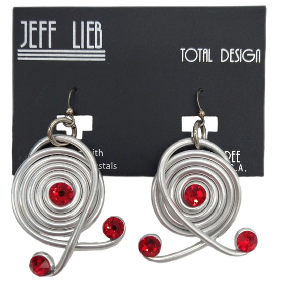 Front of the Silver Spiral Earrings with Red Crystals SKU 755 from Jeff Lieb