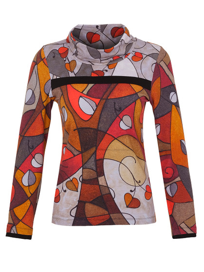 Front of the Printed Cowl Neck Sweater from Dolcezza in the multicolor print