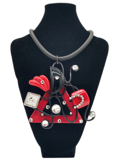 Front of the Red and Black Statement Rubber Necklace SKU 25183 from Jeff Lieb